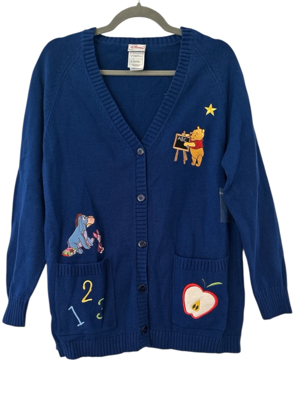 Disney Direct NWT Vintage Winnie The Pooh Teacher Cotton Cardigan Navy Small